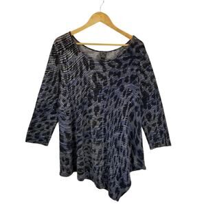 Clara Sun Woo Women's Blue Gray Black Asymmetrical Long Sleeve Knit Top Large